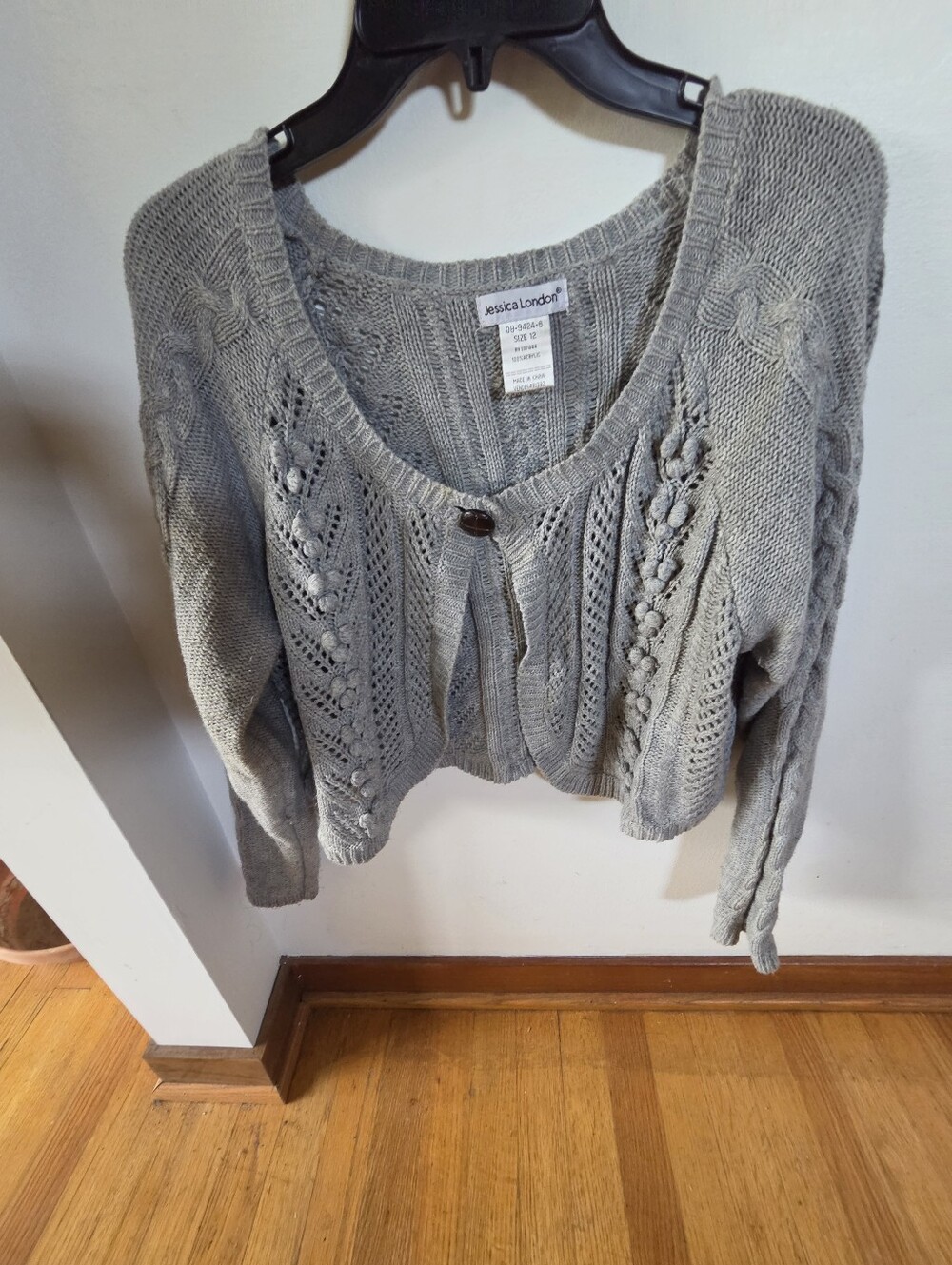 Jessica London Cropped Popcorn Crochet Sweater. Women Size 12.